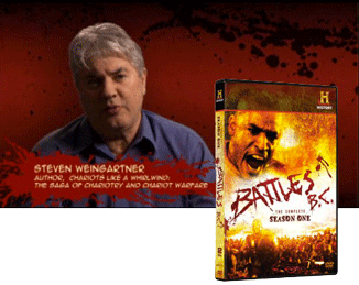 Steven shown on camera and a DVD box of the series